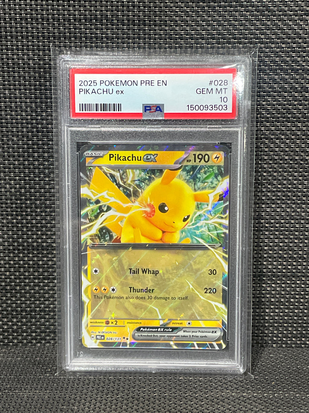 PSA 10-Pikachu ex – 028/131 2025 Pokemon Prismatic Evolutions